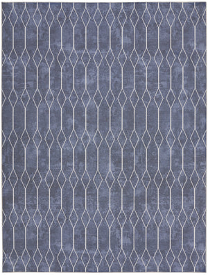 Homeroots 9' X 12' Blue And Off White Geometric Power Loom Washable Area Rug  Cotton Blend 533057