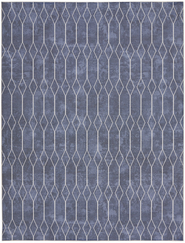 Homeroots 9' X 12' Blue And Off White Geometric Power Loom Washable Area Rug  Cotton Blend 533057