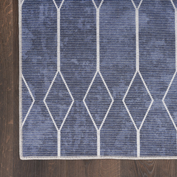 Homeroots 9' X 12' Blue And Off White Geometric Power Loom Washable Area Rug  Cotton Blend 533057