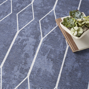 Homeroots 9' X 12' Blue And Off White Geometric Power Loom Washable Area Rug  Cotton Blend 533057