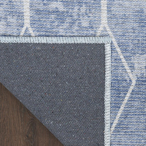 HomeRoots 9' Modern Geometric Blue and Beige Area Rug - Durable, Machine Washable for Easy Care and Style 9' X 12' 533059