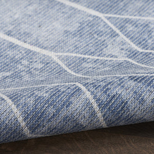 HomeRoots 9' Modern Geometric Blue and Beige Area Rug - Durable, Machine Washable for Easy Care and Style 9' X 12' 533059
