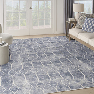 HomeRoots 9' Modern Geometric Blue and Beige Area Rug - Durable, Machine Washable for Easy Care and Style 9' X 12' 533059