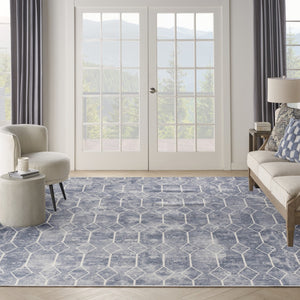 HomeRoots 9' Modern Geometric Blue and Beige Area Rug - Durable, Machine Washable for Easy Care and Style 9' X 12' 533059