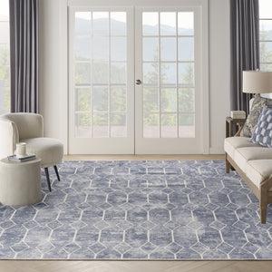 Homeroots 9' X 12' Blue And Beige Geometric Power Loom Washable Area Rug  Cotton Blend 533059