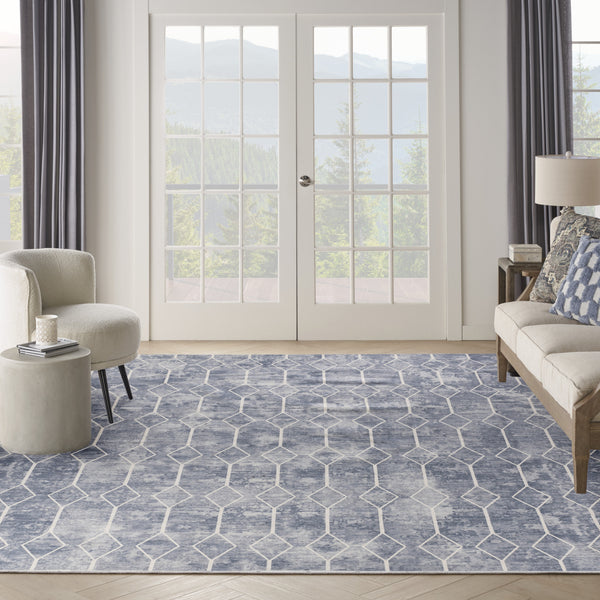 Homeroots 9' X 12' Blue And Beige Geometric Power Loom Washable Area Rug  Cotton Blend 533059