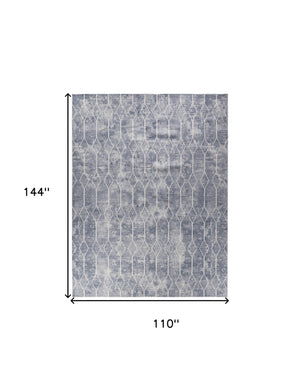 Homeroots 9' X 12' Blue And Beige Geometric Power Loom Washable Area Rug  Cotton Blend 533059