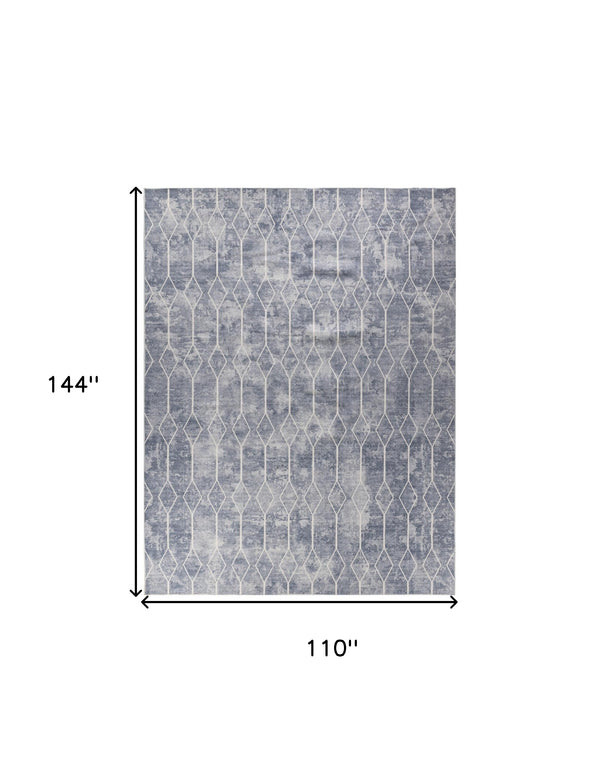 Homeroots 9' X 12' Blue And Beige Geometric Power Loom Washable Area Rug  Cotton Blend 533059