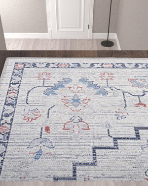 Homeroots 10' Ivory And Blue Oriental Power Loom Washable Runner Rug  Cotton Blend 533061