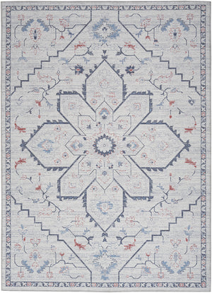 Homeroots 5' X 7' Ivory And Blue Oriental Power Loom Washable Area Rug  Cotton Blend 533063