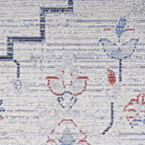 HomeRoots 5' Ivory and Blue Oriental Area Rug - Elegant Power Loomed Design, Washable, Soft Underfoot Comfort 5' X 8' 533063