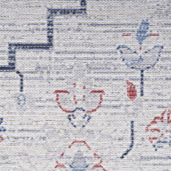 HomeRoots 5' Ivory and Blue Oriental Area Rug - Elegant Power Loomed Design, Washable, Soft Underfoot Comfort 5' X 8' 533063
