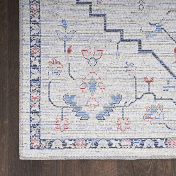 HomeRoots 5' Ivory and Blue Oriental Area Rug - Elegant Power Loomed Design, Washable, Soft Underfoot Comfort 5' X 8' 533063