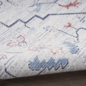HomeRoots 5' Ivory and Blue Oriental Area Rug - Elegant Power Loomed Design, Washable, Soft Underfoot Comfort 5' X 8' 533063