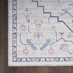 HomeRoots 5' Ivory and Blue Oriental Area Rug - Elegant Power Loomed Design, Washable, Soft Underfoot Comfort 6' X 9' 533065