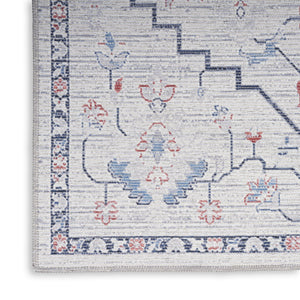 HomeRoots 5' Ivory and Blue Oriental Area Rug - Elegant Power Loomed Design, Washable, Soft Underfoot Comfort 6' X 9' 533065