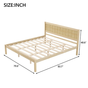 English Elm Platform King Bed Solid Pine Panel Headboard Wood Slat Base Modern Bedroom Frame Natural N709P425341N