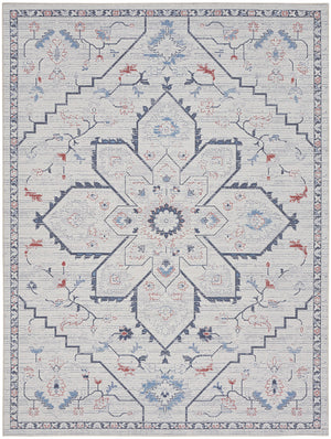 Homeroots 8' X 10' Ivory And Blue Oriental Power Loom Washable Area Rug  Cotton Blend 533069