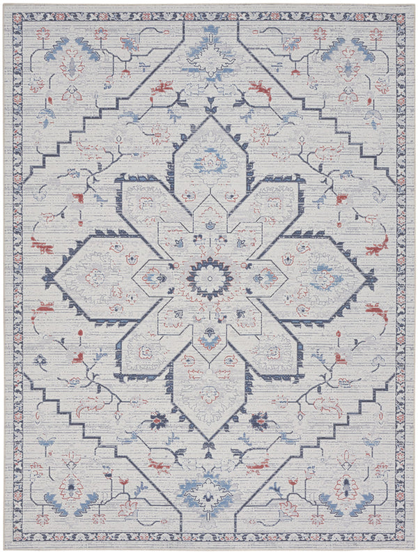Homeroots 8' X 10' Ivory And Blue Oriental Power Loom Washable Area Rug  Cotton Blend 533069