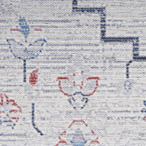 Homeroots 8' X 10' Ivory And Blue Oriental Power Loom Washable Area Rug  Cotton Blend 533069