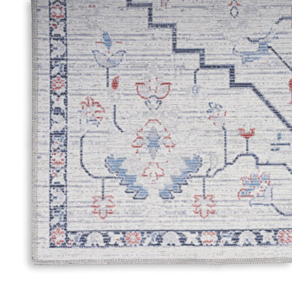 HomeRoots 5' Ivory and Blue Oriental Area Rug - Elegant Power Loomed Design, Washable, Soft Underfoot Comfort 8' X 10' 533069