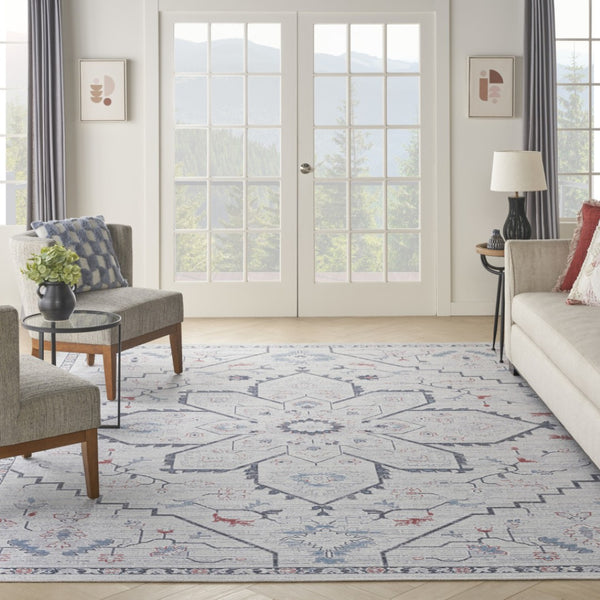 HomeRoots 5' Ivory and Blue Oriental Area Rug - Elegant Power Loomed Design, Washable, Soft Underfoot Comfort 8' X 10' 533069