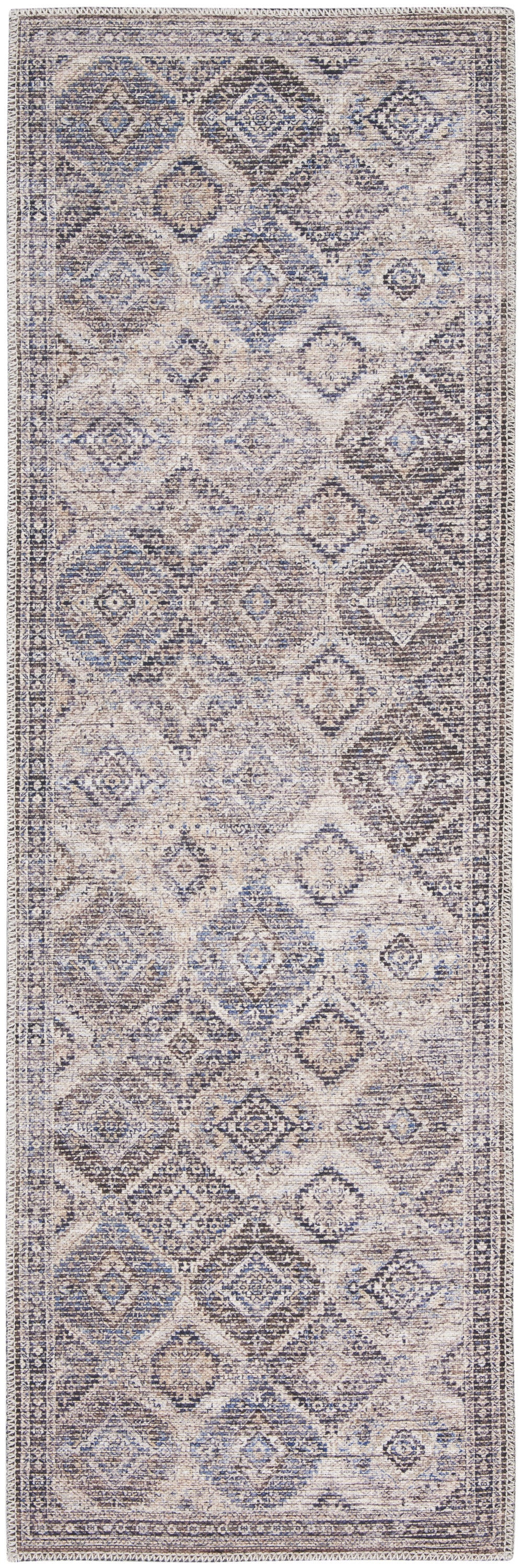 Homeroots 10' Ivory And Tan Floral Power Loom Distressed Washable Runner Rug  Cotton Blend 533073