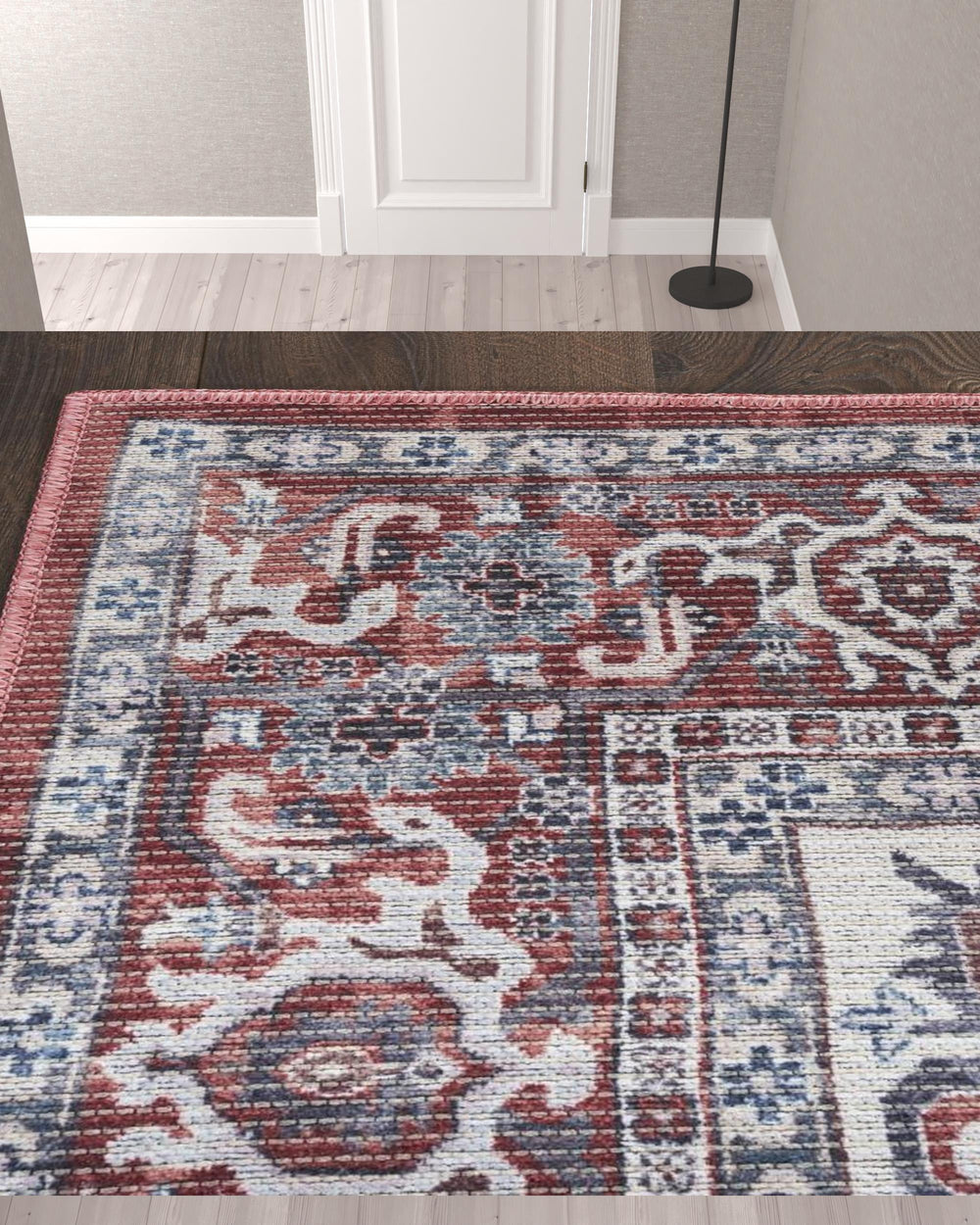 Homeroots 10' Red And Ivory Floral Power Loom Distressed Washable Runner Rug  Cotton Blend 533075