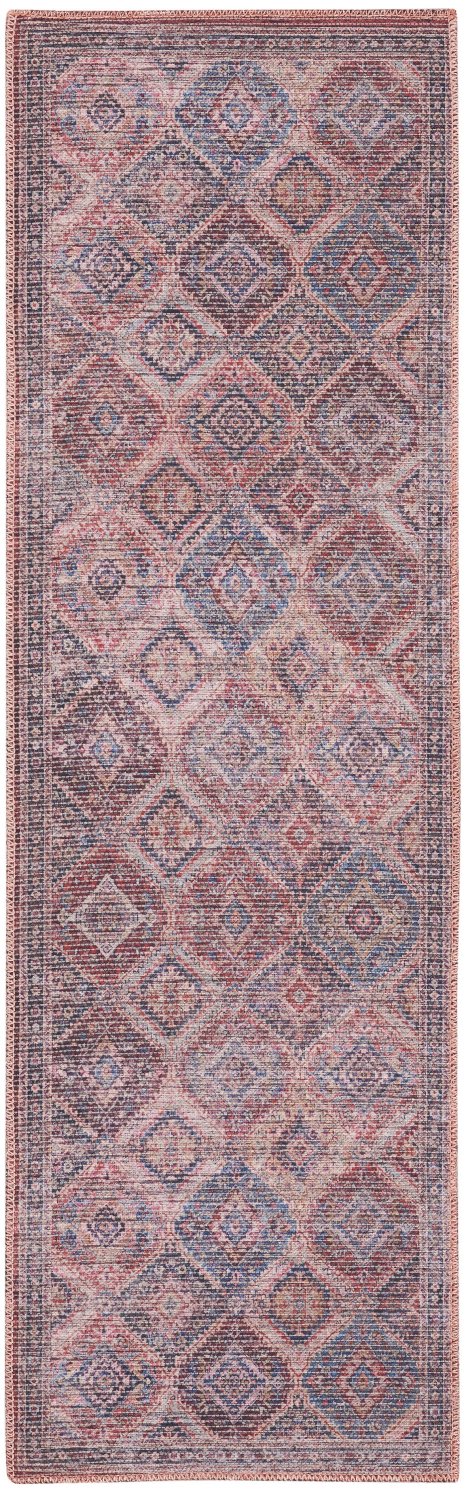 Homeroots 10' Blue And Red Floral Power Loom Distressed Washable Runner Rug  Cotton Blend 533077
