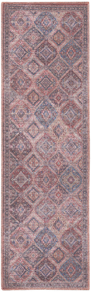 Homeroots 10' Blue And Red Floral Power Loom Distressed Washable Runner Rug  Cotton Blend 533077