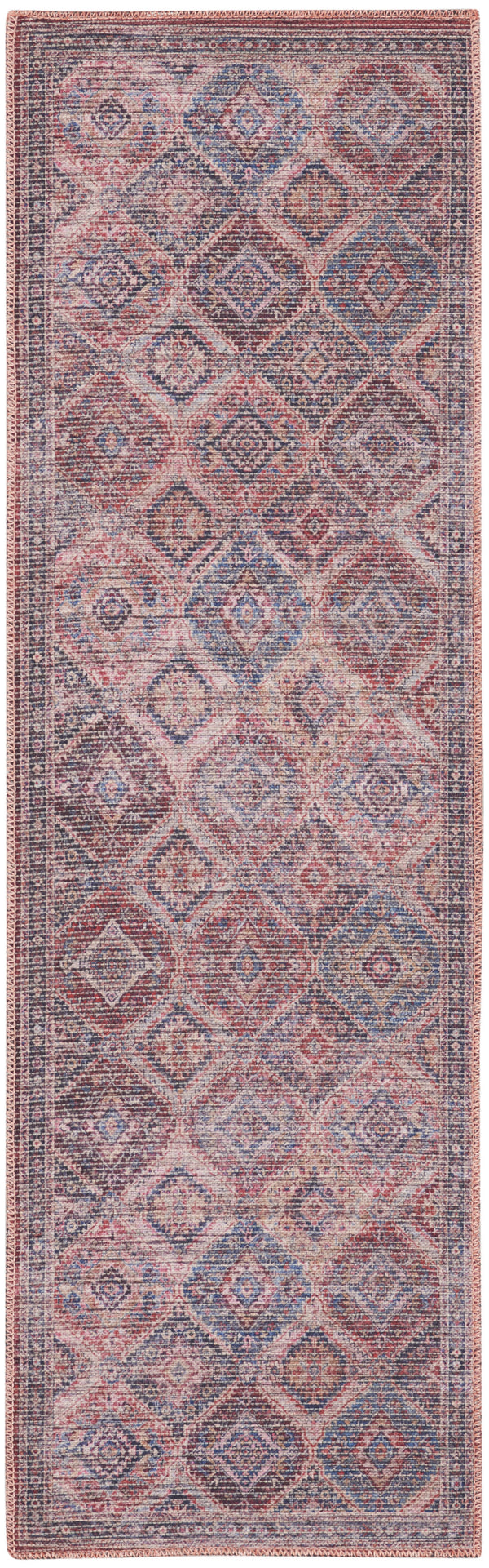 Homeroots 10' Blue And Red Floral Power Loom Distressed Washable Runner Rug  Cotton Blend 533077