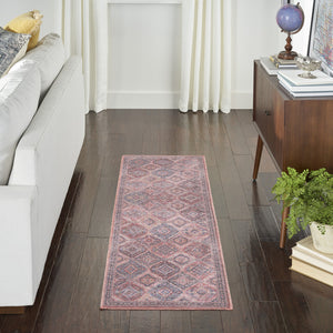 Homeroots 10' Blue And Red Floral Power Loom Distressed Washable Runner Rug  Cotton Blend 533077