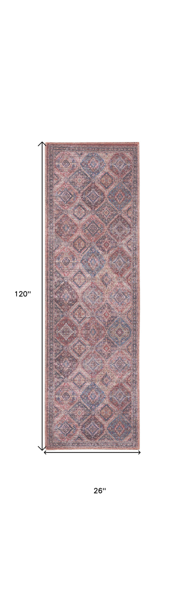 Homeroots 10' Blue And Red Floral Power Loom Distressed Washable Runner Rug  Cotton Blend 533077