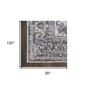 Homeroots 10' Green And Ivory Floral Power Loom Distressed Washable Runner Rug  Cotton Blend 533079