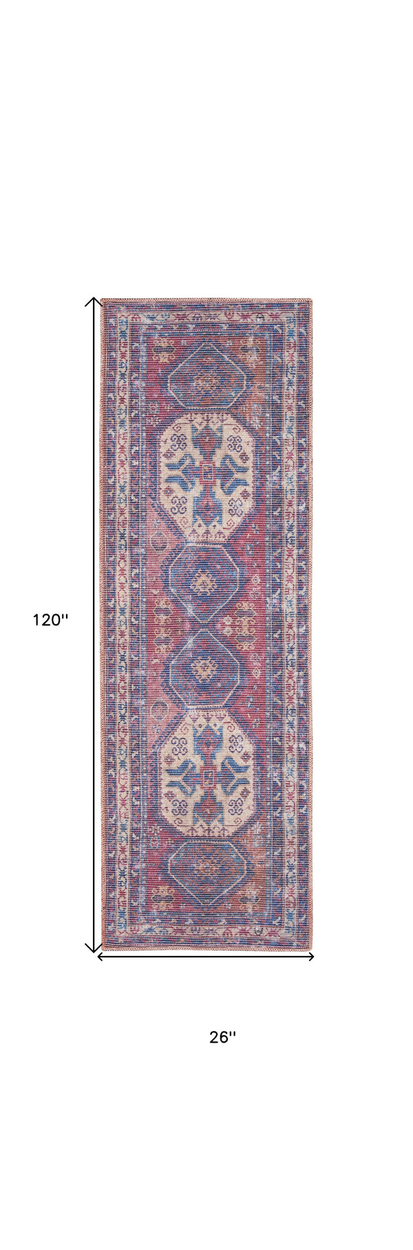 Homeroots 10' Blue And Red Floral Power Loom Distressed Washable Runner Rug  Cotton Blend 533081