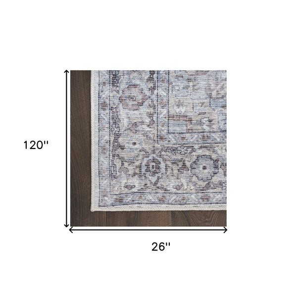 Homeroots 10' Beige And Ivory Floral Power Loom Distressed Washable Runner Rug  Cotton Blend 533085