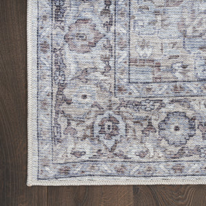 Homeroots 10' Beige And Ivory Floral Power Loom Distressed Washable Runner Rug  Cotton Blend 533085