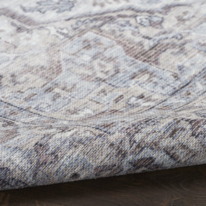 Homeroots 10' Beige And Ivory Floral Power Loom Distressed Washable Runner Rug  Cotton Blend 533085