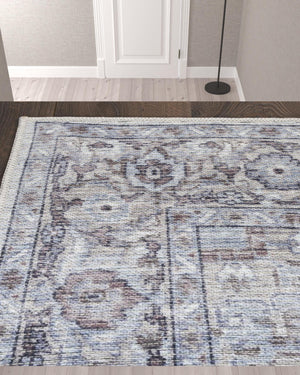 Homeroots 10' Beige And Ivory Floral Power Loom Distressed Washable Runner Rug  Cotton Blend 533085