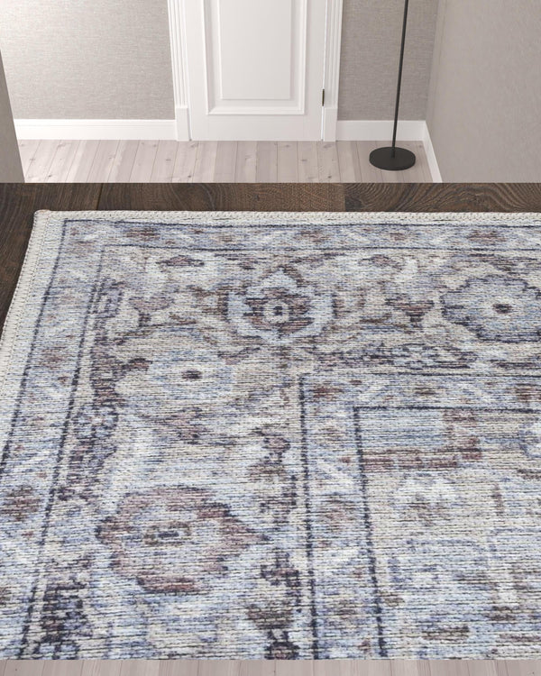 Homeroots 10' Beige And Ivory Floral Power Loom Distressed Washable Runner Rug  Cotton Blend 533085