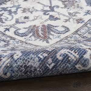 Homeroots 10' Blue And Ivory Floral Power Loom Distressed Washable Runner Rug  Cotton Blend 533087