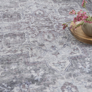 Homeroots 10' Gray And Ivory Floral Power Loom Distressed Washable Runner Rug  Cotton Blend 533091
