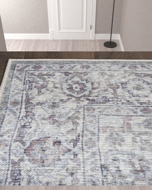 Homeroots 10' Gray And Ivory Floral Power Loom Distressed Washable Runner Rug  Cotton Blend 533091