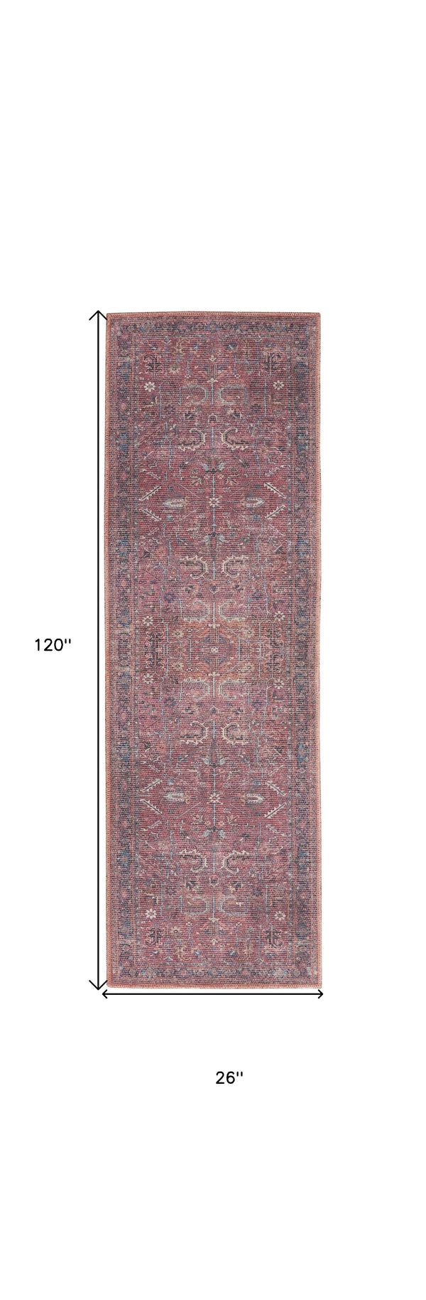 Homeroots 10' Blue And Red Floral Power Loom Distressed Washable Runner Rug  Cotton Blend 533093