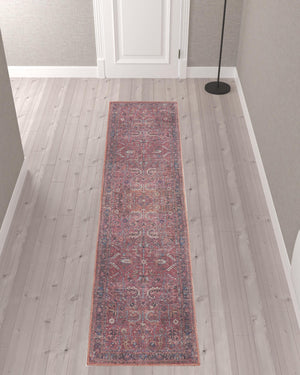 Homeroots 10' Blue And Red Floral Power Loom Distressed Washable Runner Rug  Cotton Blend 533093