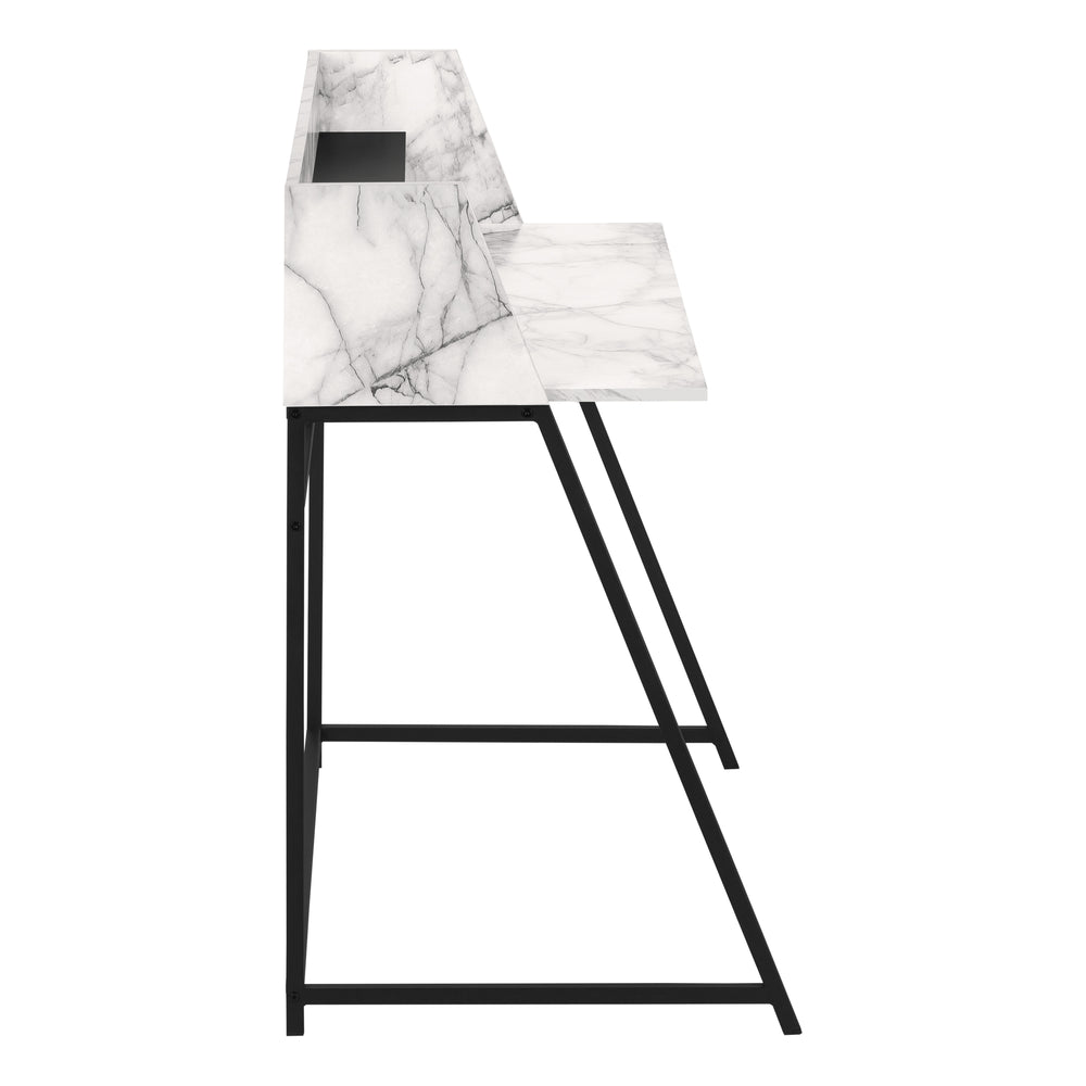 English Elm Computer Desk With Marble Look Surface, Black Metal Frame, Compact Storage For Home Office Use B2710P219835