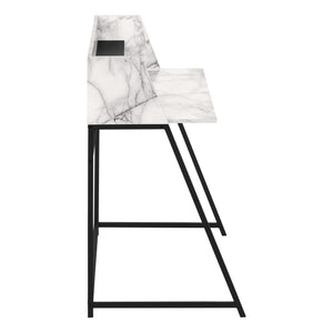 English Elm Computer Desk With Marble Look Surface, Black Metal Frame, Compact Storage For Home Office Use B2710P219835