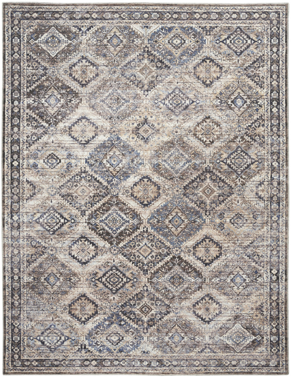 Homeroots 8' X 10' Ivory And Tan Floral Power Loom Distressed Washable Area Rug  Cotton Blend 533117
