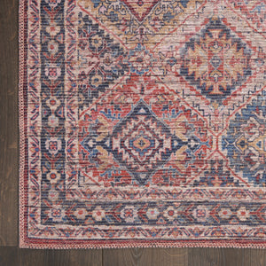Homeroots 8' X 10' Blue And Red Floral Power Loom Distressed Washable Area Rug  Cotton Blend 533119