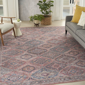 Homeroots 8' X 10' Blue And Red Floral Power Loom Distressed Washable Area Rug  Cotton Blend 533119